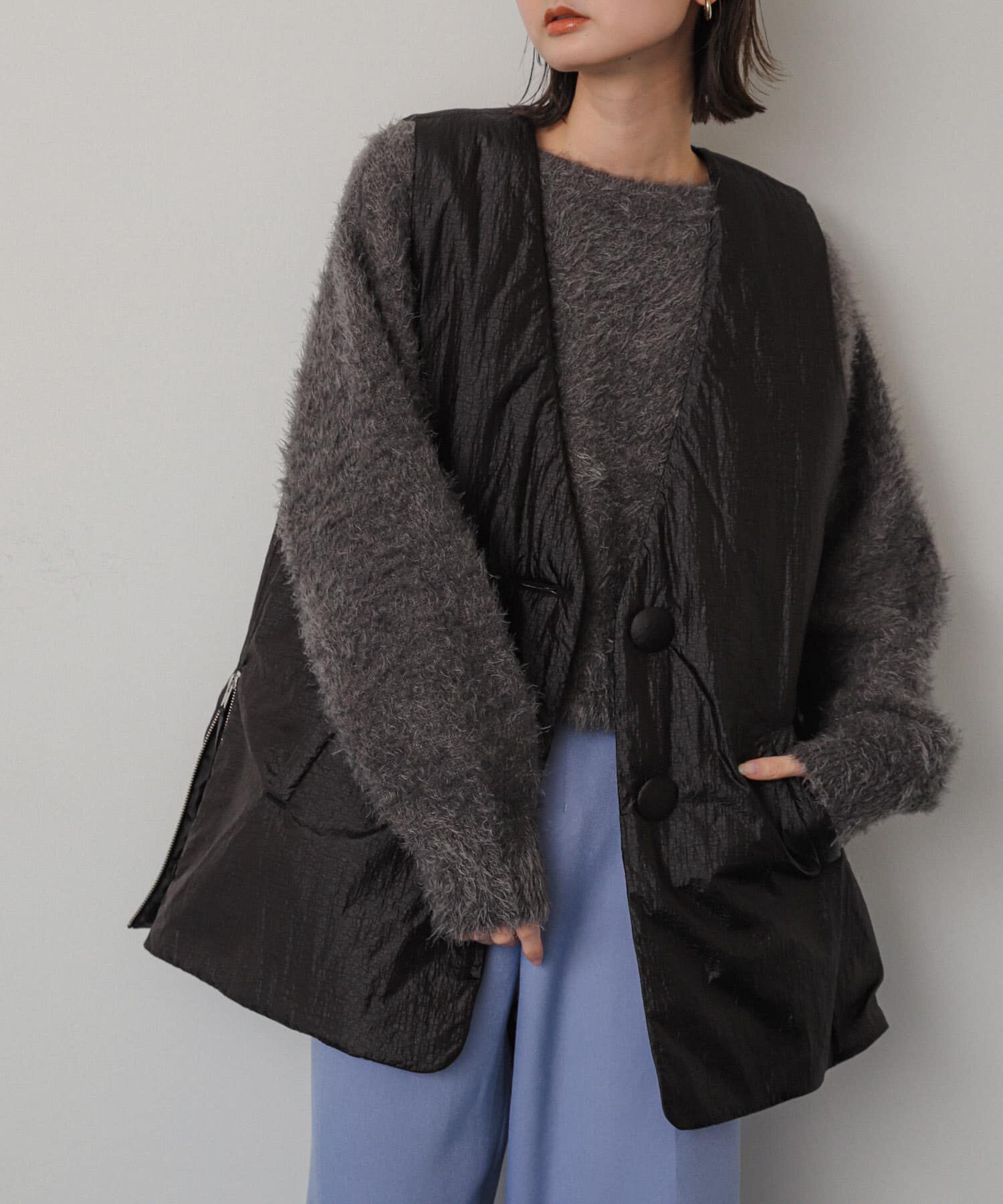 SENSE OF PLACE by URBAN RESEARCH「サイドジップパフベスト」|ダウンベスト・ベスト|ブラック