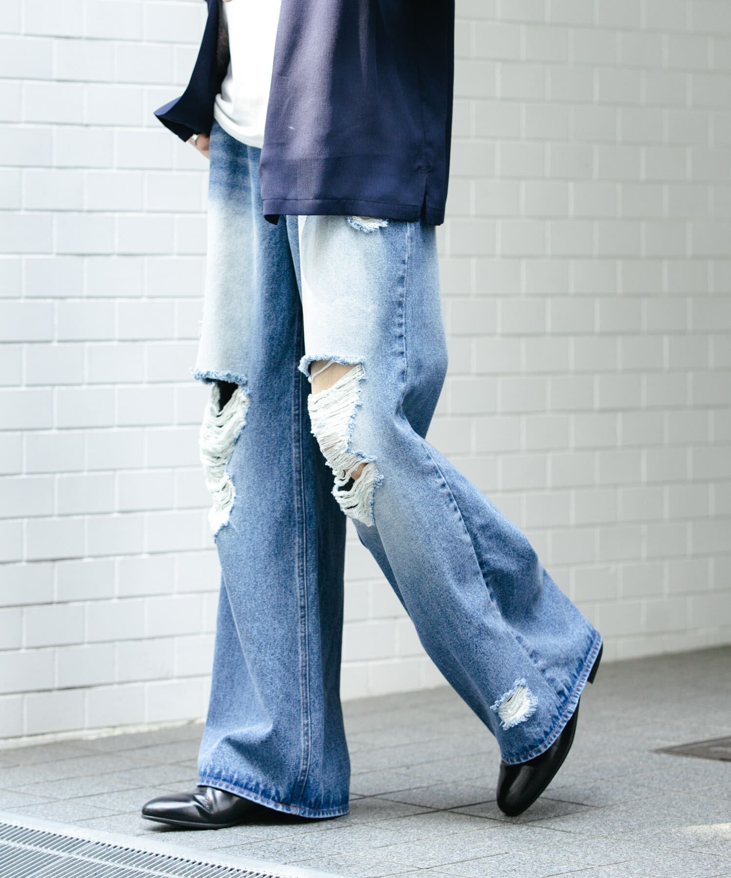 SENSE OF PLACE by URBAN RESEARCH「『ユニセックス』ダメージデニムワイドパンツ」|デニム|