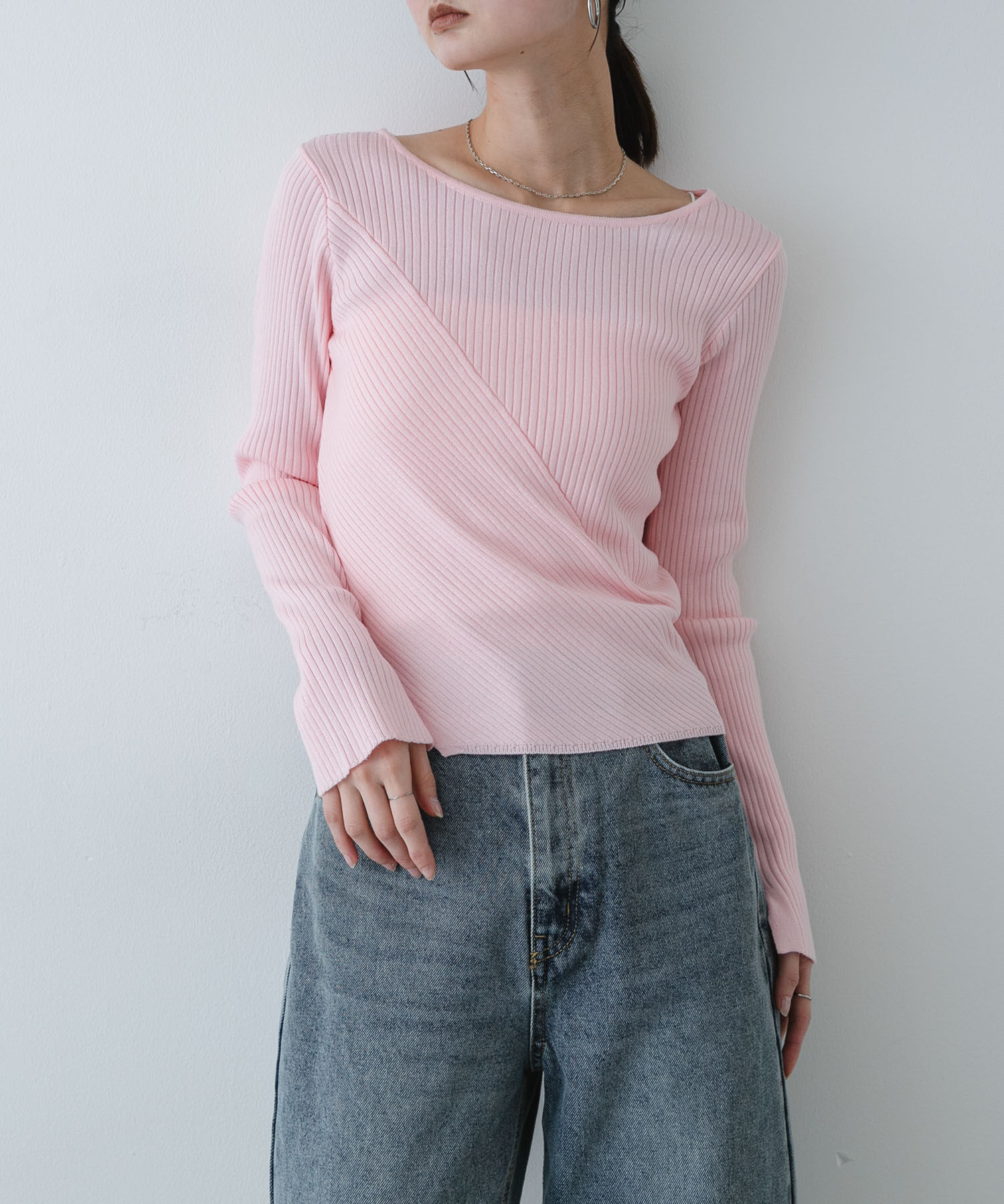 SENSE OF PLACE by URBAN RESEARCH「『洗濯可/防花粉』SKINProofアシメヘムボートネックセーター」|ニット・セーター|ピンク