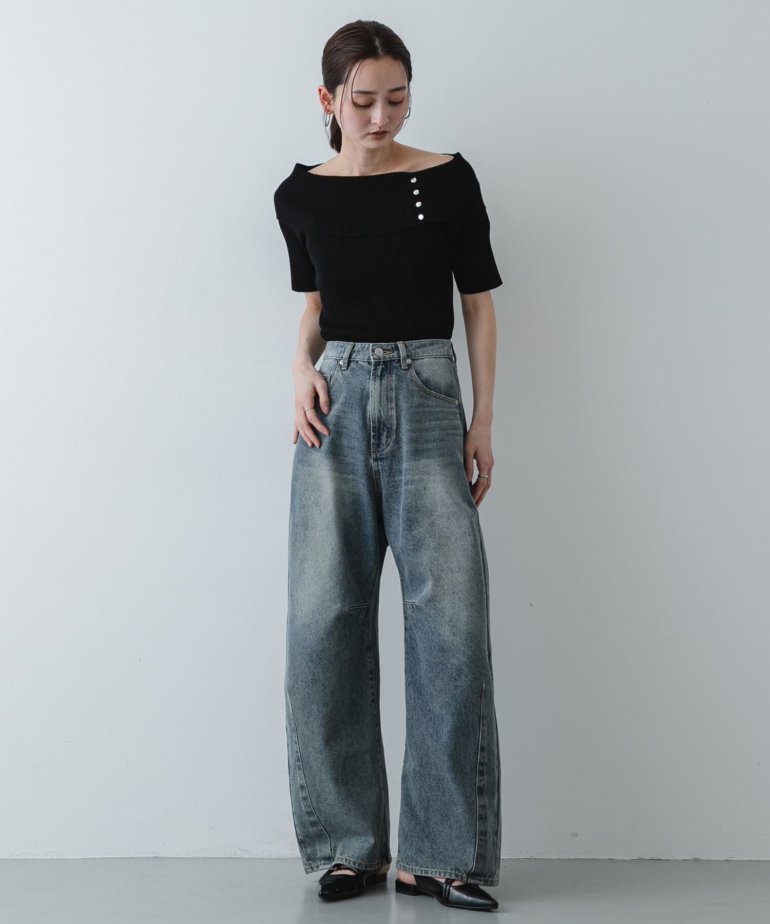 SENSE OF PLACE by URBAN RESEARCH「『洗濯可』メタルボタンオフショルリブセーター」|ニット・セーター|