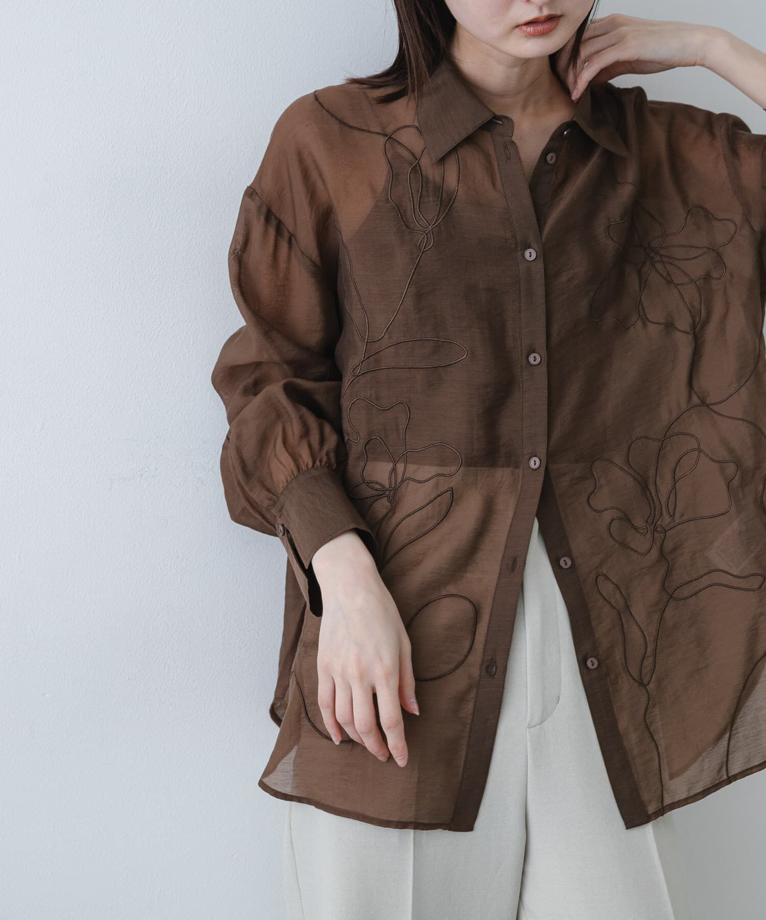 SENSE OF PLACE by URBAN RESEARCH「シシュウシアーシャツ」|シャツ・ブラウス|ブラウン