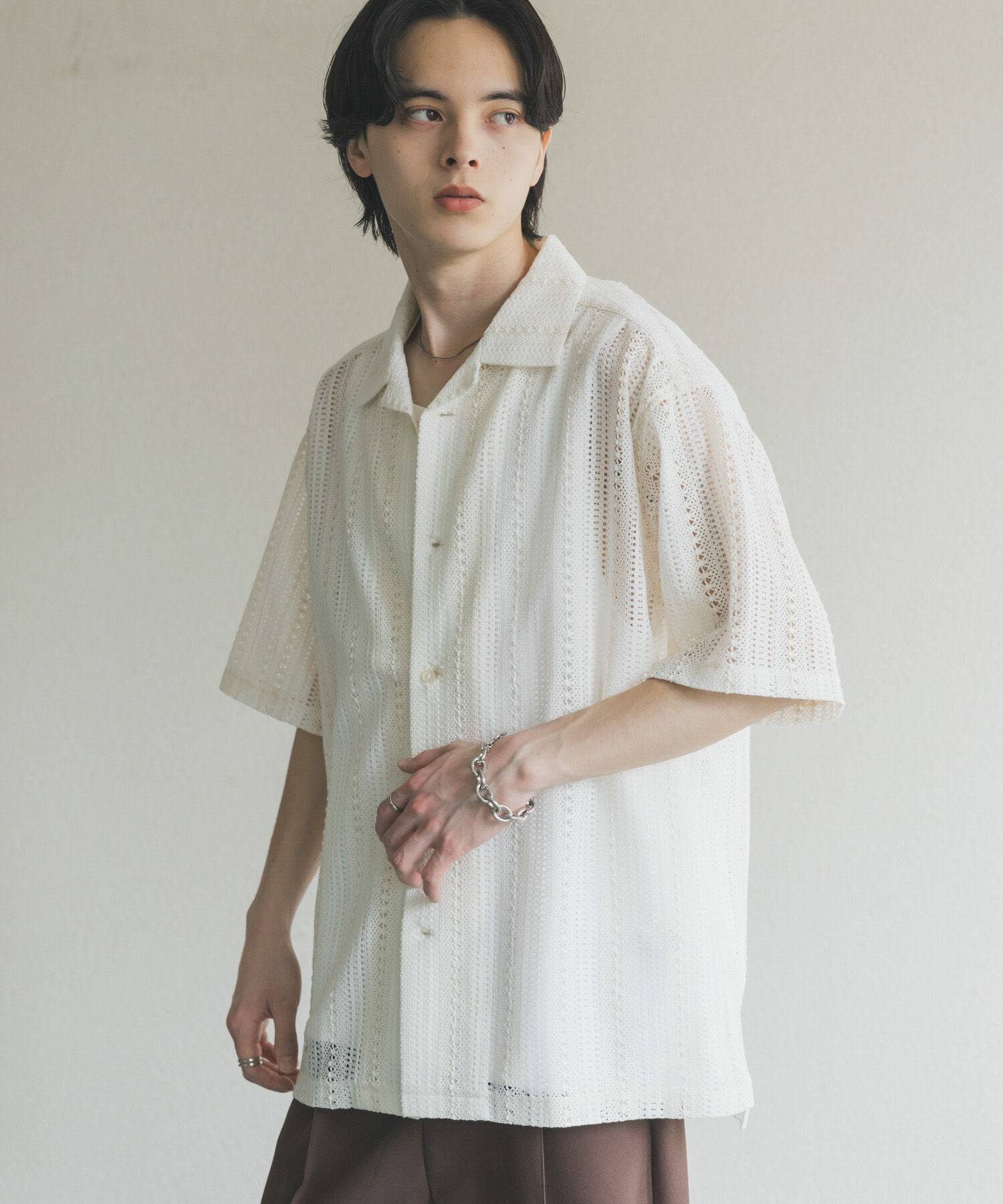 SENSE OF PLACE by URBAN RESEARCH「アソートレースオープンカラーショートスリーブシャツ」|シャツ・ブラウス|