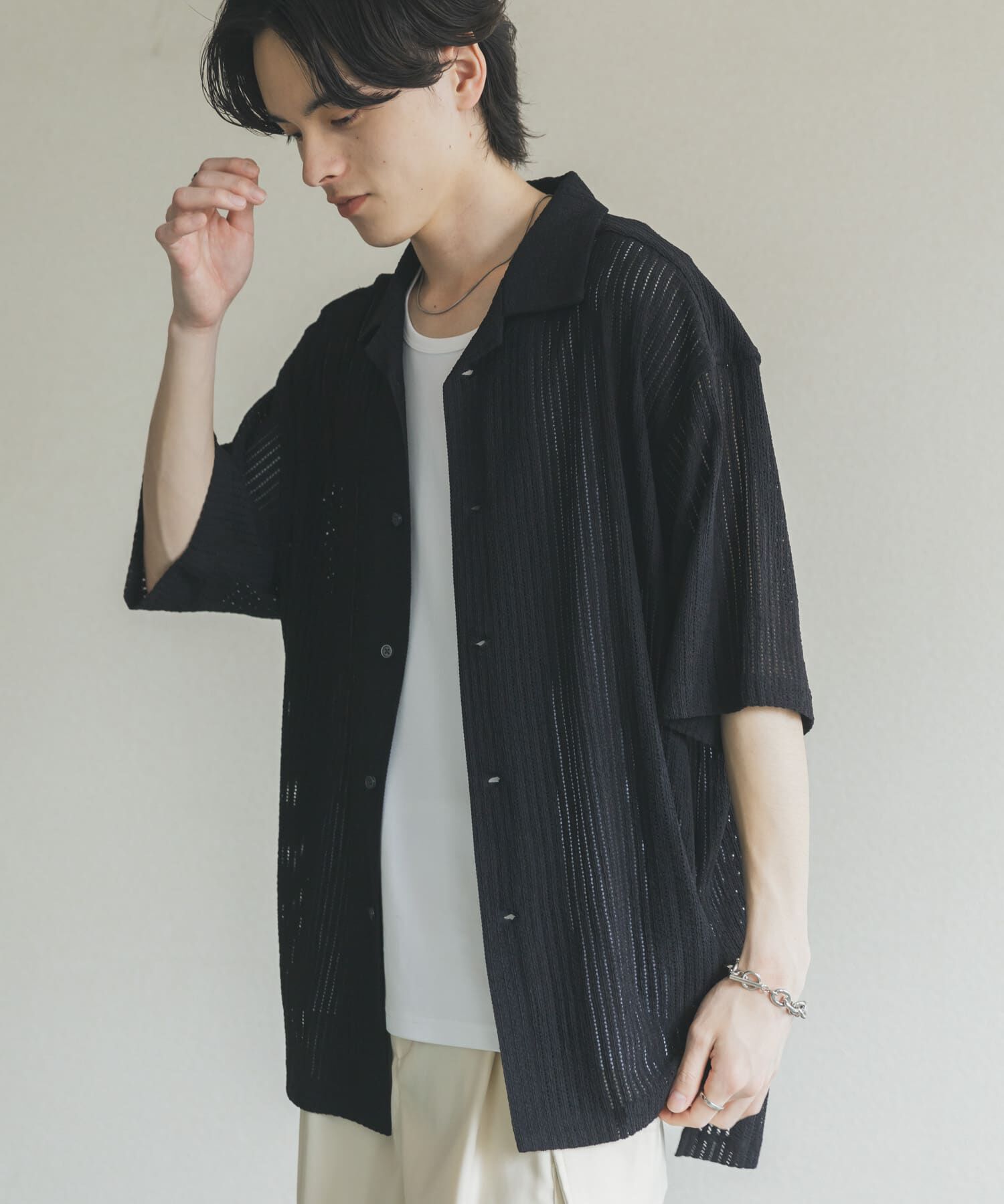 SENSE OF PLACE by URBAN RESEARCH「アソートレースオープンカラーショートスリーブシャツ」|シャツ・ブラウス|