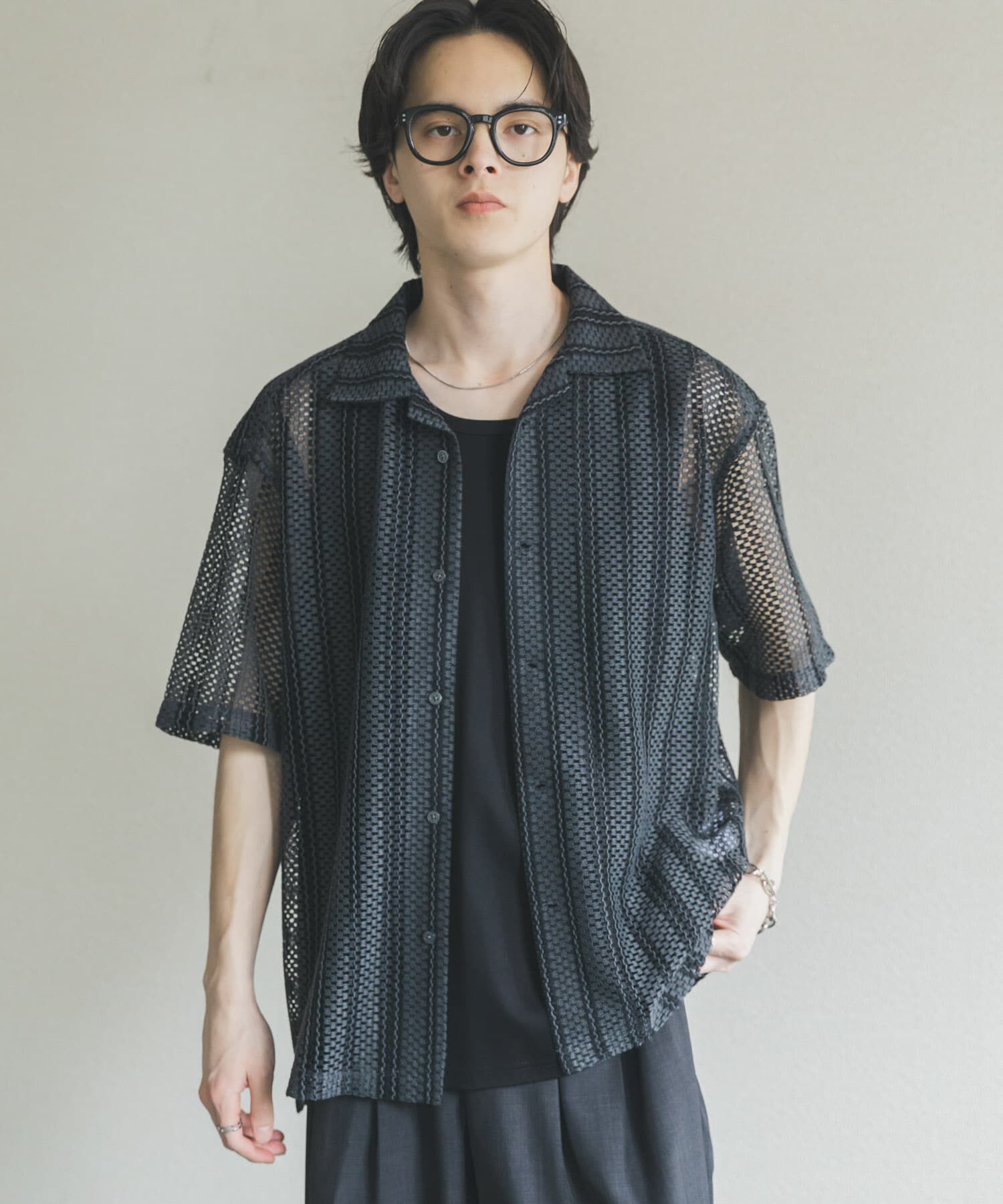 SENSE OF PLACE by URBAN RESEARCH「アソートレースオープンカラーショートスリーブシャツ」|シャツ・ブラウス|