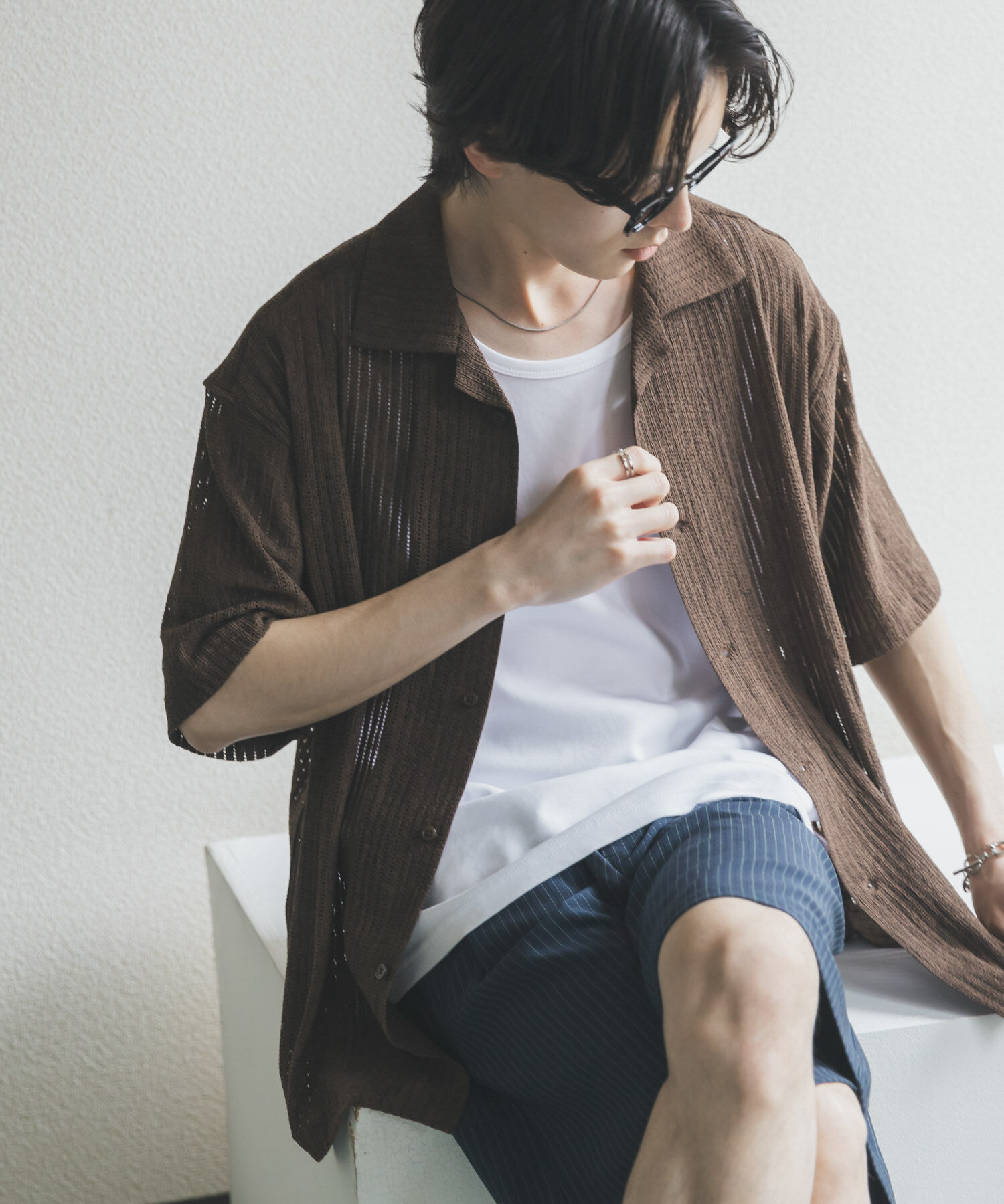 SENSE OF PLACE by URBAN RESEARCH「アソートレースオープンカラーショートスリーブシャツ」|シャツ・ブラウス|ブラウン