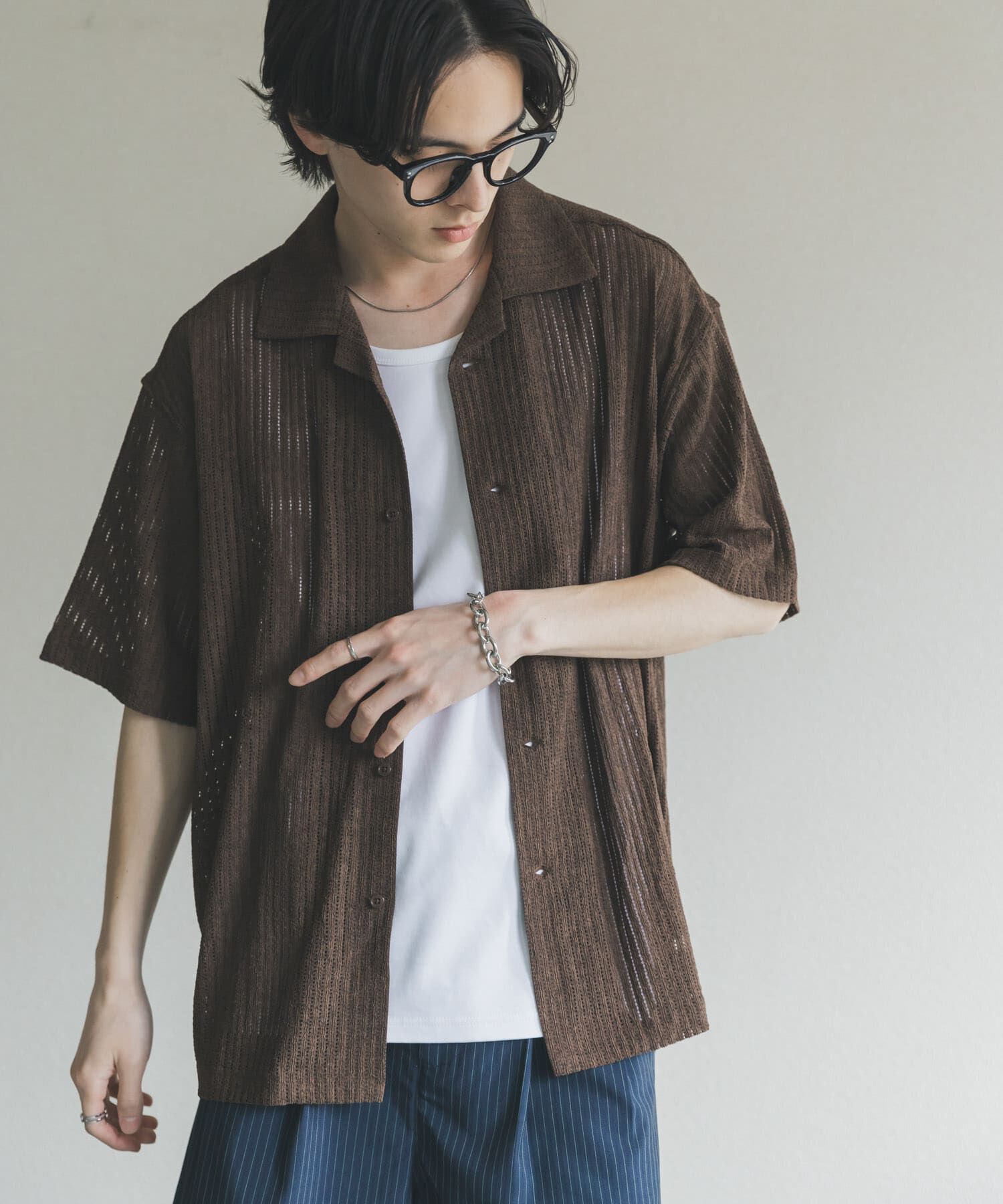 SENSE OF PLACE by URBAN RESEARCH「アソートレースオープンカラーショートスリーブシャツ」|シャツ・ブラウス|