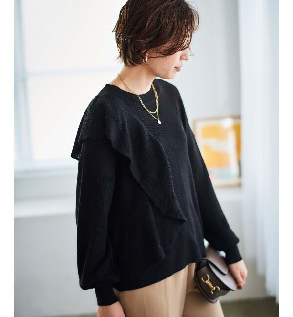 le.coeur blanc「フリルデザイン片畦ニット」|ニット・セーター|