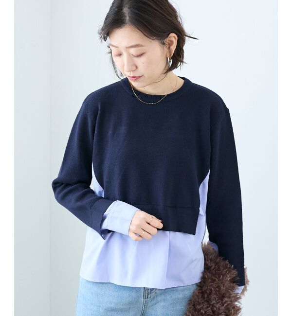  「ブロードドッキングニットプル」|ニット・セーター|ネイビー