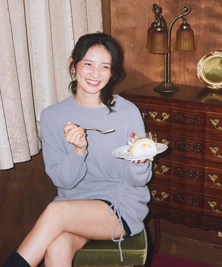 earth music&ecology「パウダーシャギーシャーリングニットミニワンピース」|ワンピース|