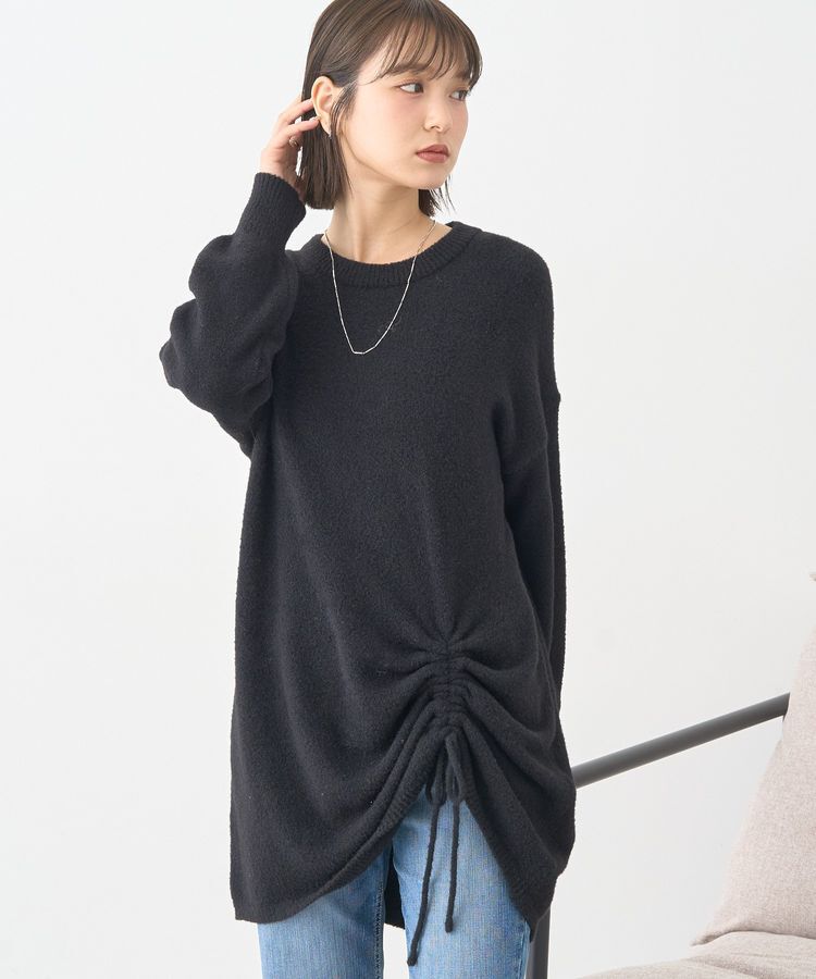 earth music&ecology「パウダーシャギーシャーリングニットミニワンピース」|ワンピース|Black