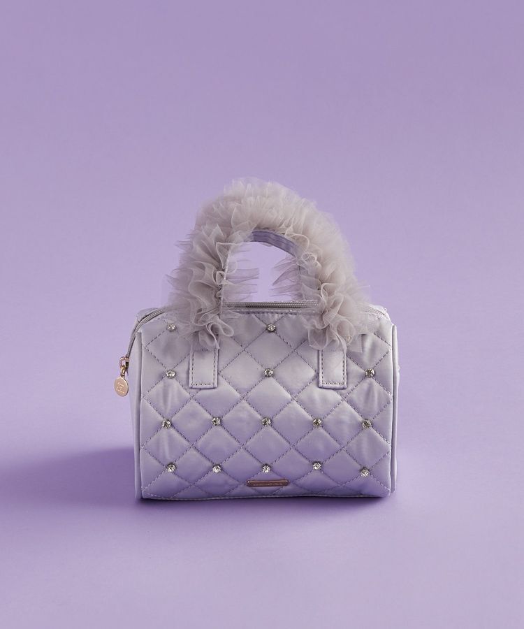 Maison de FLEUR「EC限定チュールハンドルラインストーンボストン」|ハンドバッグ|グレイッシュブルー