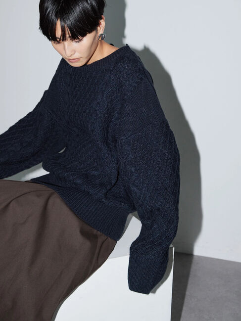  「バックレースアップケーブルニットプルオーバー」|ニット・セーター|