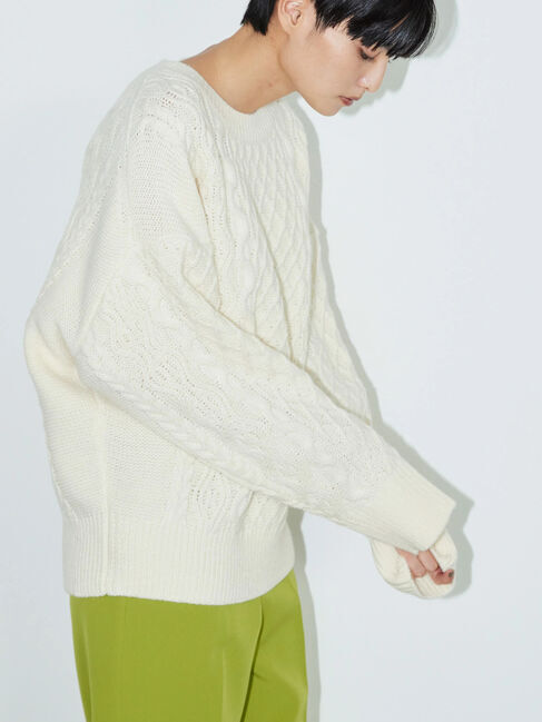  「バックレースアップケーブルニットプルオーバー」|ニット・セーター|