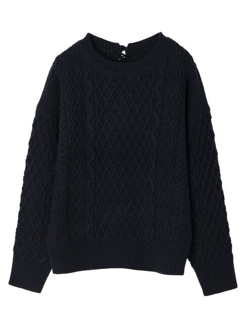  「バックレースアップケーブルニットプルオーバー」|ニット・セーター|