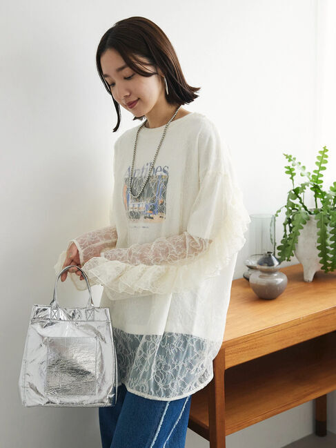 Green Parks「・AND　SEARCH　レーシーラッフルスリーブチュニック」|チュニック|Ivory