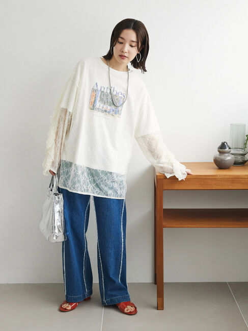 Green Parks「・AND　SEARCH　レーシーラッフルスリーブチュニック」|チュニック|