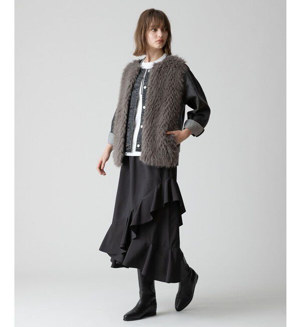 allureville「ジャガードフェイクファーコンビニットジレ」|ベスト・ジレ|