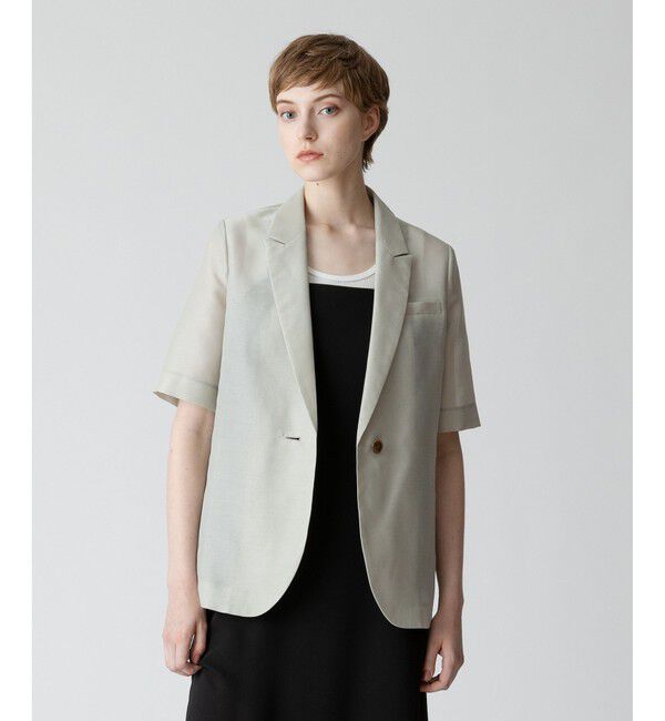 allureville「シアーハーフスリーブシングルジャケット」|テーラードジャケット|グレージュ