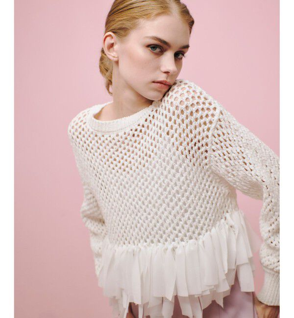 LOULOU WILLOUGHBY「【LOULOU WILLOUGHBY】シフォンパピエメッシュプルオーバー」|ニット・セーター|オフホワイト