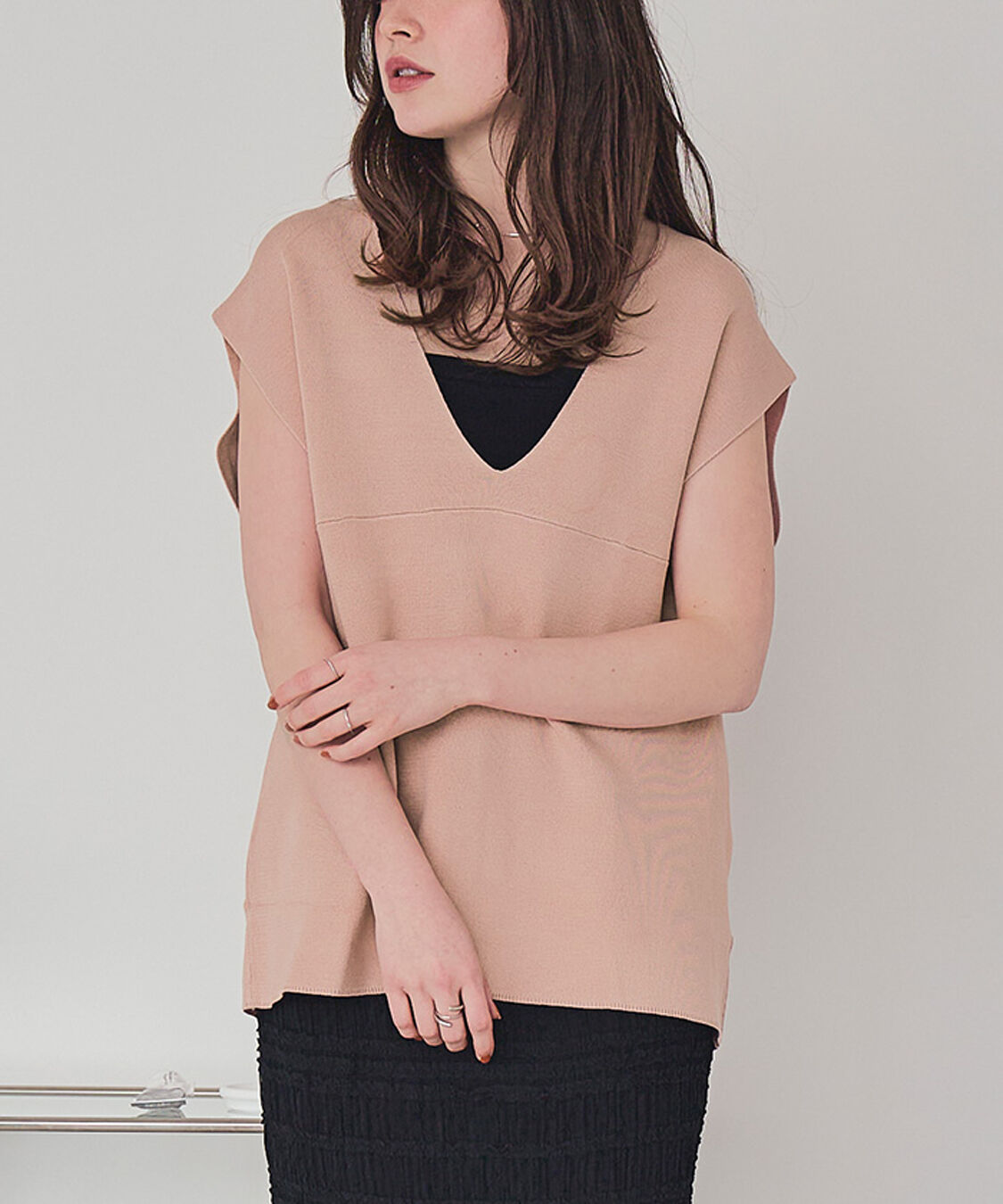 titivate「深Vネックニットベスト」|ニット・セーター|ピンク