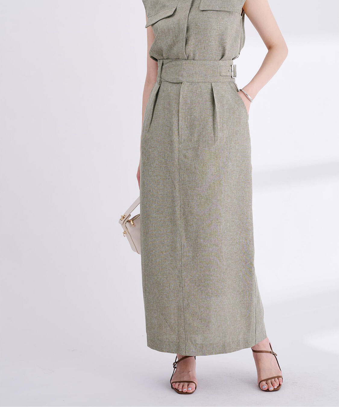 ur's「リネンライクサイドベルトデザインタイトスカート」|スカート|サンドベージュ