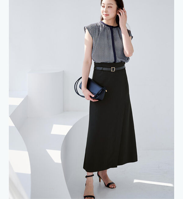 ur's「ベルト付ラップロングスカート」|スカート|ブラック