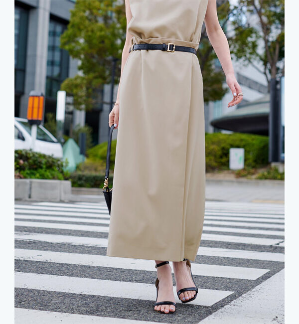 ur's「ベルト付ラップロングスカート」|スカート|グレージュ