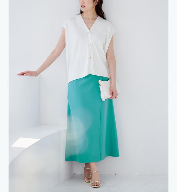 ur's「ベルト付ラップロングスカート」|スカート|ターコイズブルー