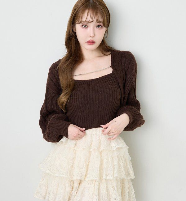  「ケーブルニットアンサンブル」|ニット・セーター|