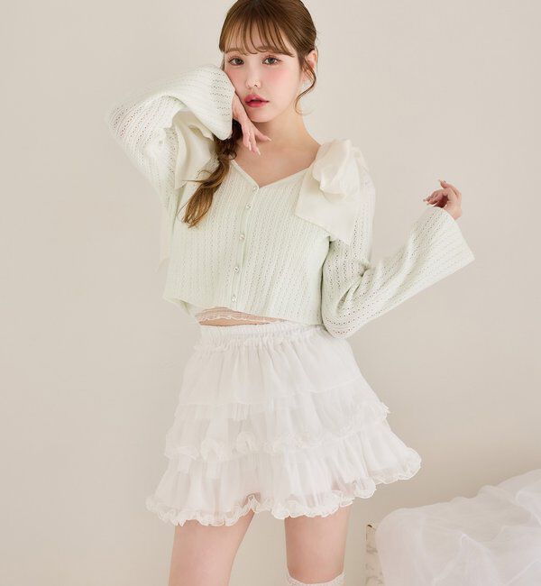  「肩リボン取り外し可能カップ付きシャーリングインナー」|プルオーバー|