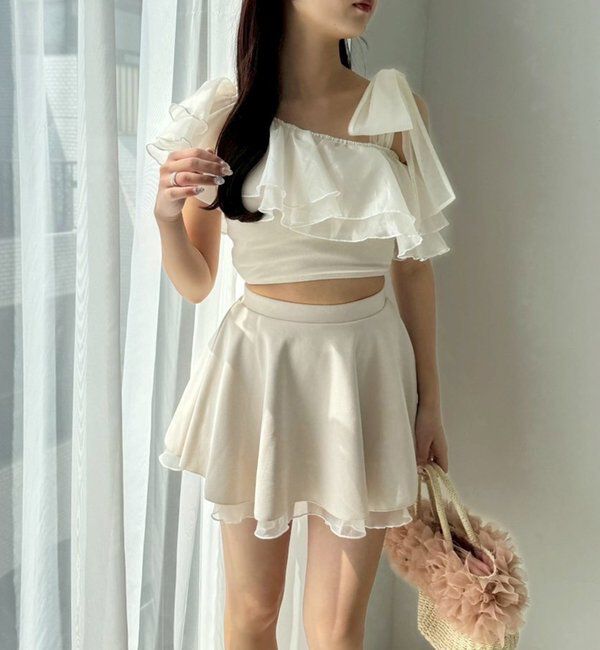  「swimwear/肩リボンワンショル+フレアミニスカート(3点セット)」|その他|