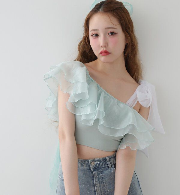  「swimwear/肩リボンワンショル+フレアミニスカート(3点セット)」|その他|