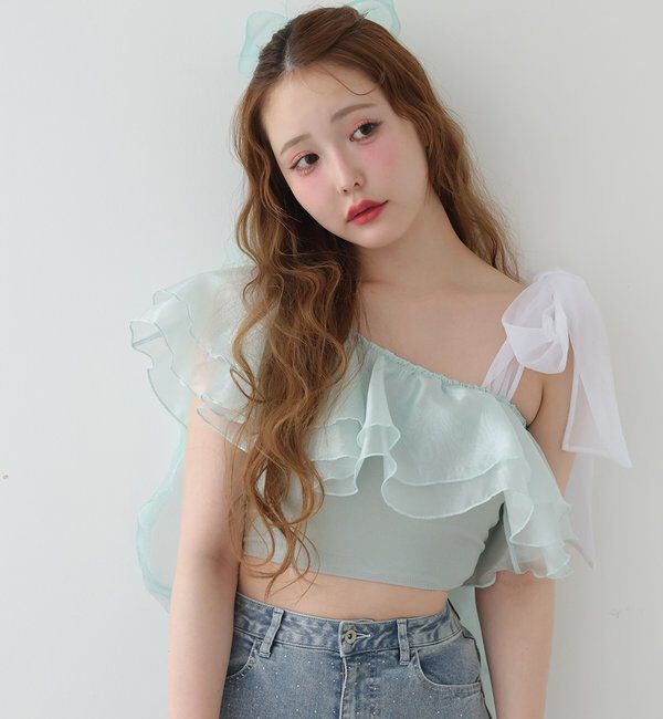  「swimwear/肩リボンワンショル+フレアミニスカート(3点セット)」|その他|