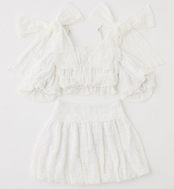  「swimwear/シャーリングオフショル+バルーンミニスカート（3点セット)」|その他|