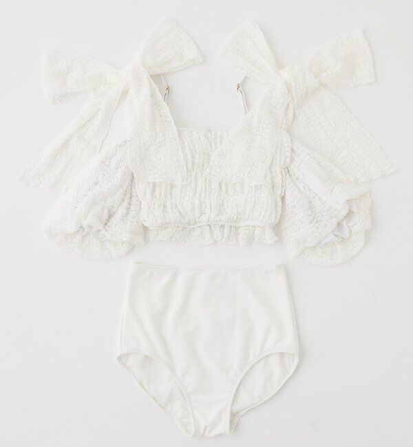  「swimwear/シャーリングオフショル+バルーンミニスカート（3点セット)」|その他|