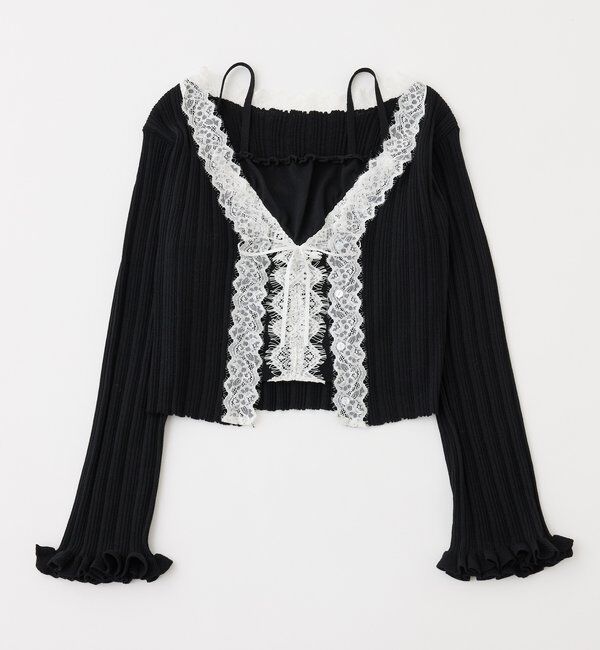  「レース付きリブカーディガン」|ニット・セーター|