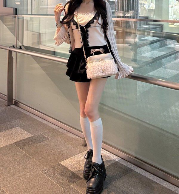  「レース付きリブカーディガン」|ニット・セーター|