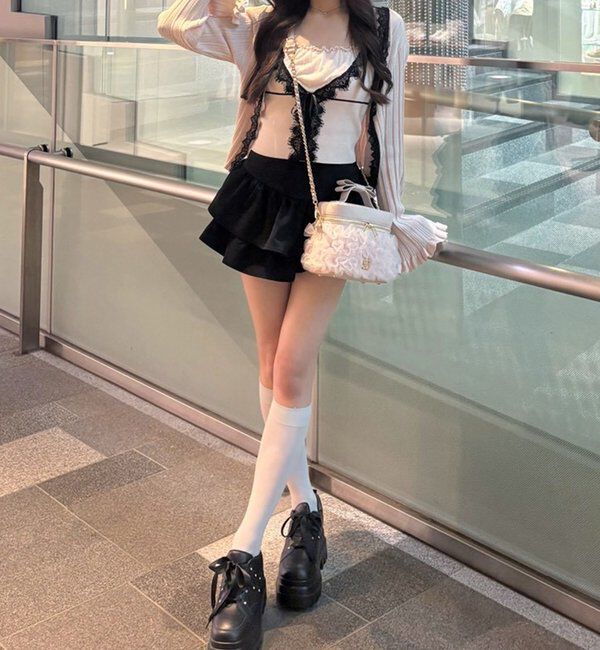  「レース付きリブカーディガン」|ニット・セーター|