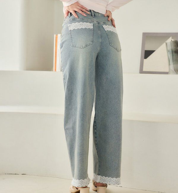  「【ウエスト調整可】レースポケットワイドデニム/SMサイズ展開あり」|その他|