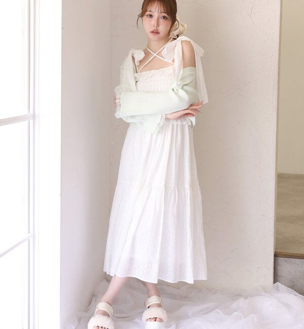  「【SMサイズ展開あり】肩リボンシャーリングキャミワンピ」|ワンピース|