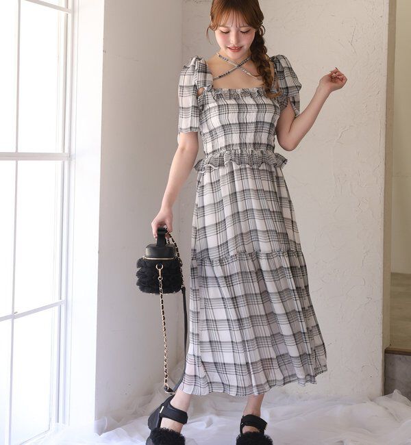  「【SMサイズ展開あり】肩リボンシャーリングキャミワンピ」|ワンピース|