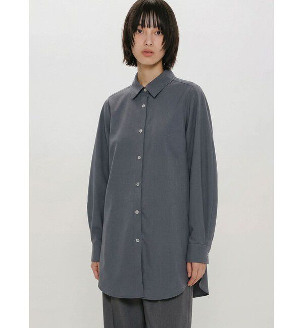 MIDIUMISOLID「MIDIUMISOLID for Ladies ボリュームスリーブシャツチュニック」|シャツ・ブラウス|チャコールグレー