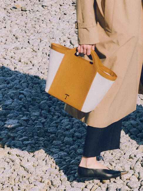 Te chichi「Tメタルキャンバスエコレザーコンビトートバッグ」|その他|ベージュ