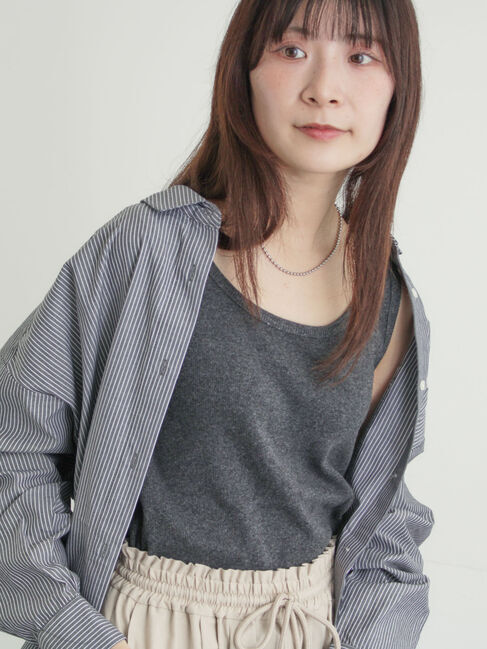 Samansa Mos2「テレコノースリ」|Tシャツ・カットソー|チャコールグレー