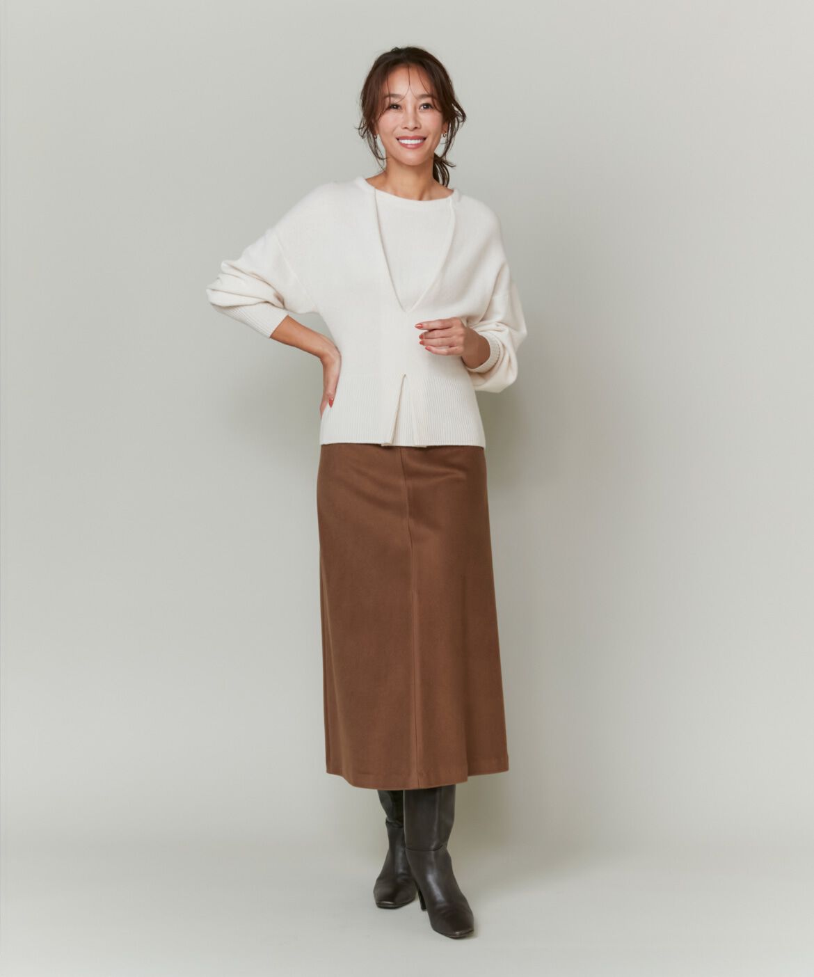 INED「《大きいサイズ》カシミヤAラインスカート《大草直子コラボ》《COLOMBO》」|フレア|