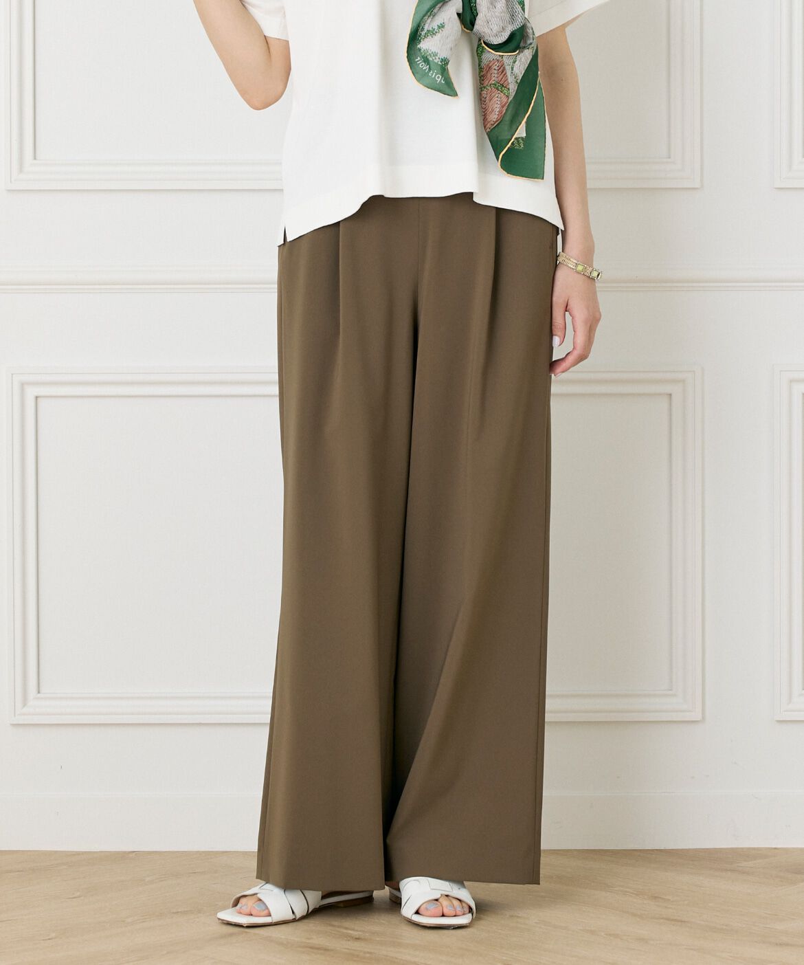 INED「《大きいサイズ》イージーワイドパンツ」|その他|カーキ3