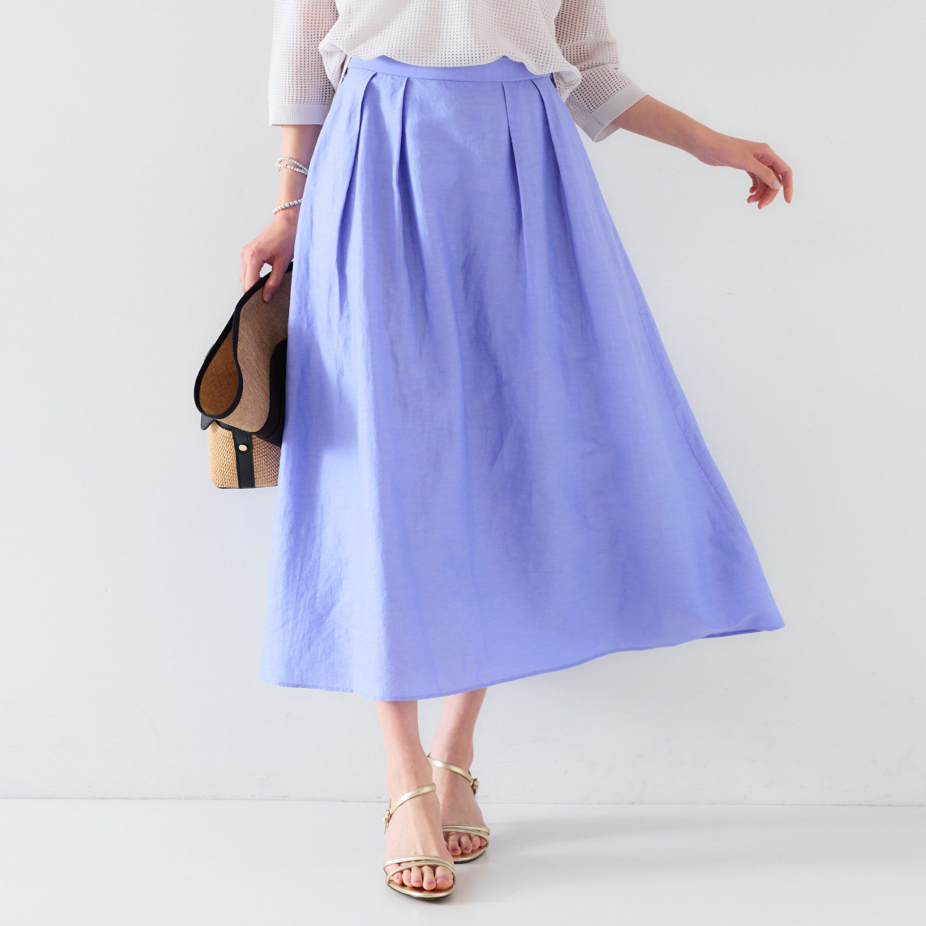 UNTITLED「【セットアップ可能/手洗い可】リネン混フレアスカート」|スカート|ブルー(092)