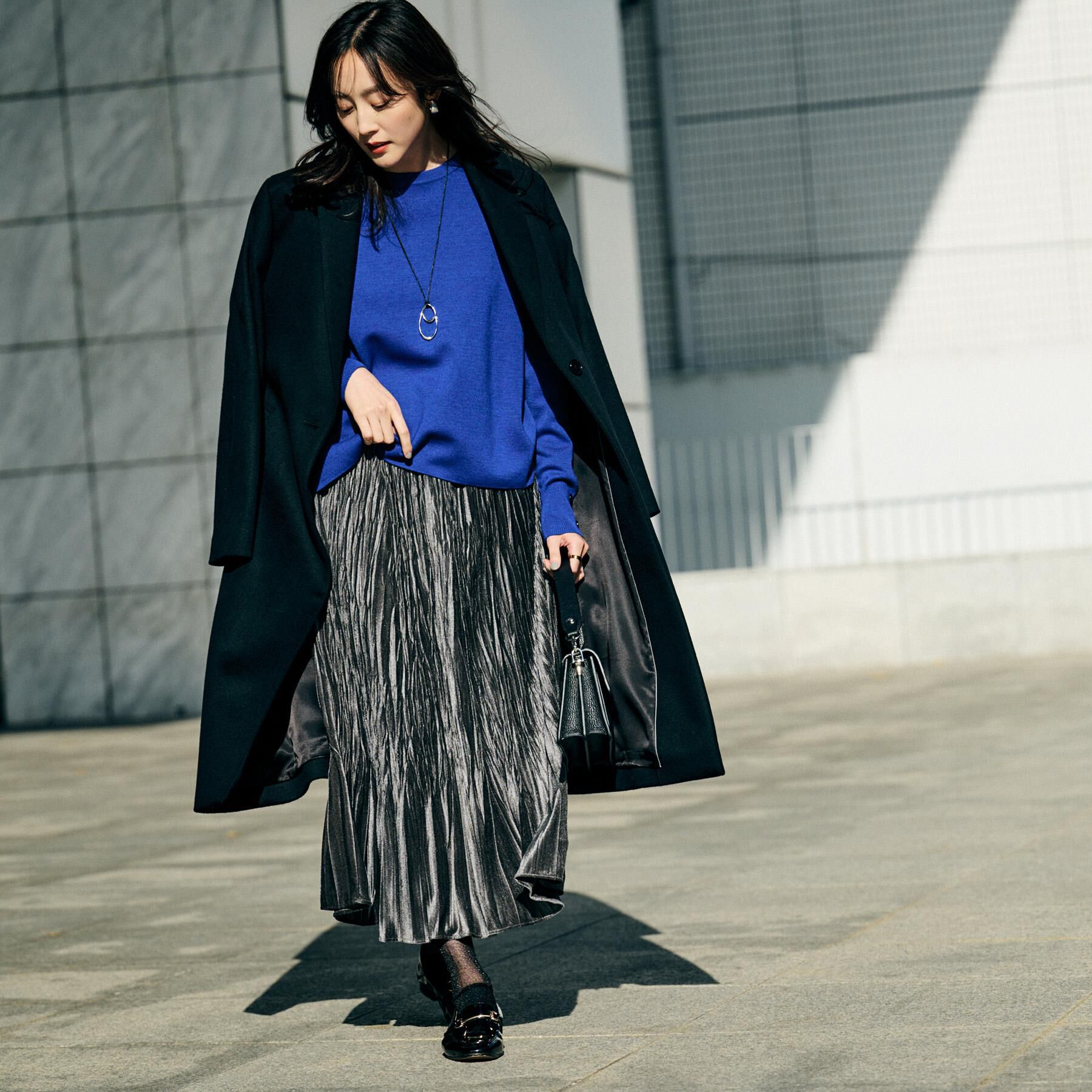 UNTITLED「【ウエストゴム／着映え】ランダムプリーツベロアスカート」|スカート|