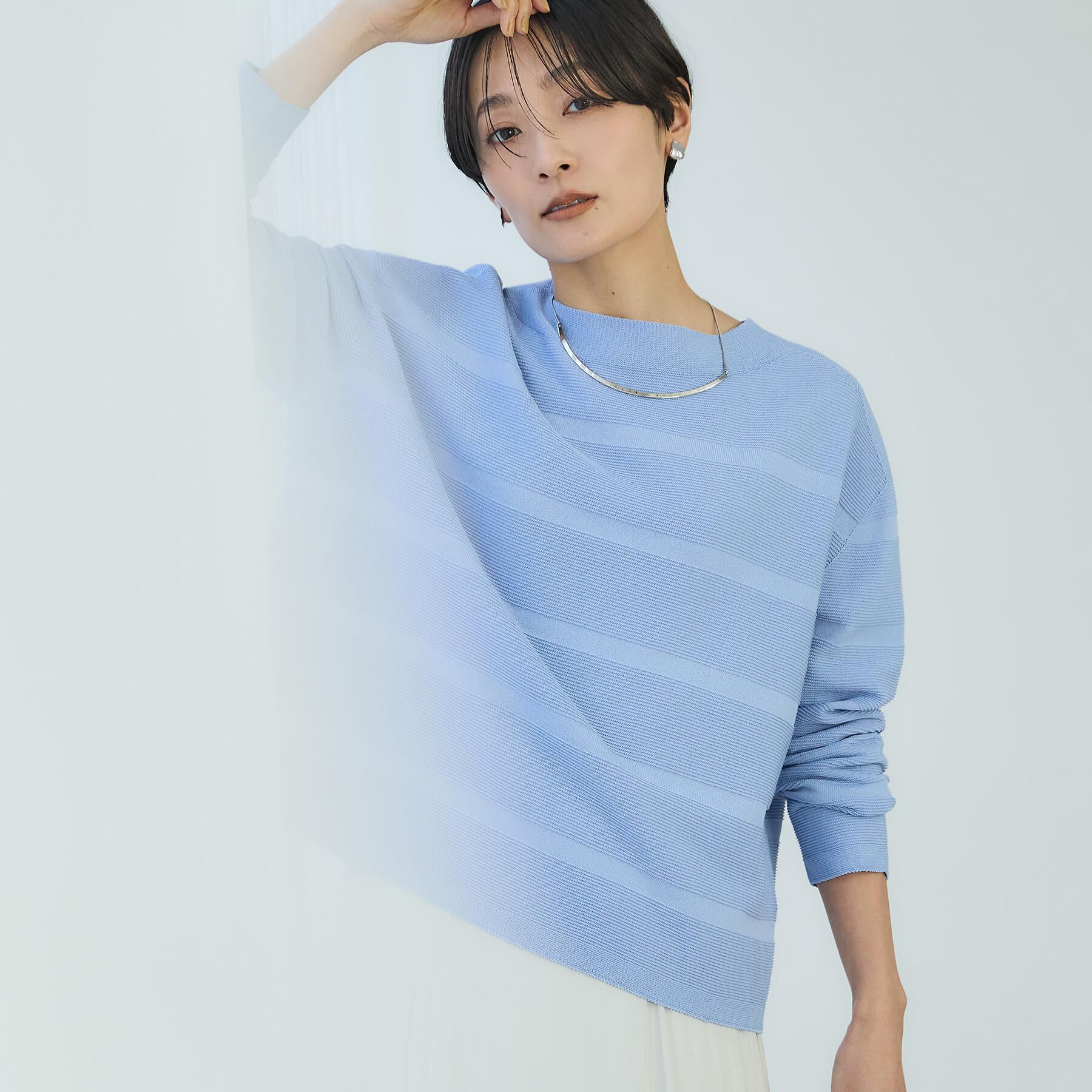 UNTITLED「【ゆったり/洗える】クロップドニットプルオーバー」|ニット・セーター|ブルー(092)