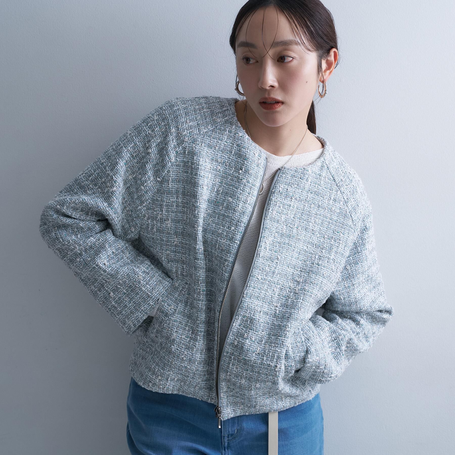 UNTITLED「【きれいめカジュアル】ツイードジップジャケット」|ブルゾン・スタジャン|